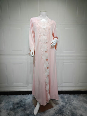MQ242  Elegant Floral Appliqué Cardigan Abaya for Women