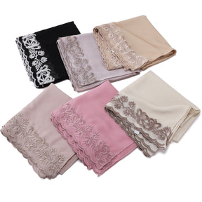 YZ315  Plain Chiffon Butterfly Embroidery Pearl Lace Hijab