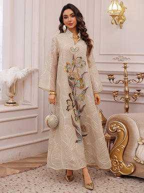 AB485  Mesh Embroidered Maxi Dress Ethnic Women's Clothing