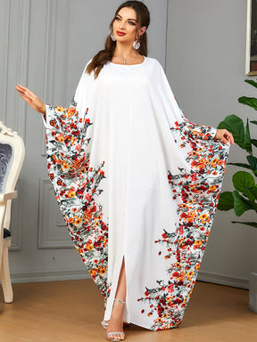 3422  Batwing sleeve printed dress
