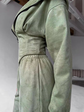 C56105  Autumn Winter Women Plain Drawstring Hooded Sweatsuit Abaya 2-Piece Set
