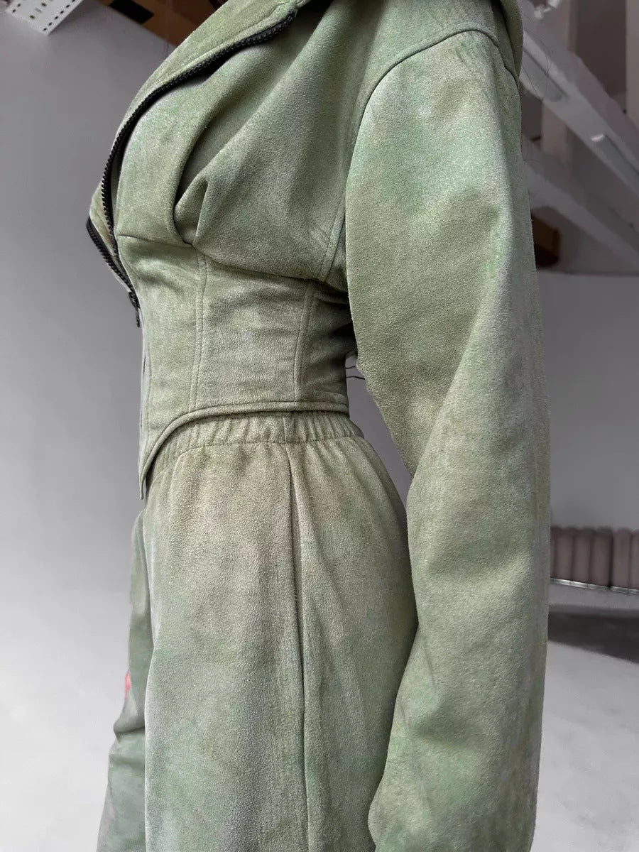 C56105  Autumn Winter Women Plain Drawstring Hooded Sweatsuit Abaya 2-Piece Set