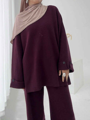 WDM006  Autumn and winter thickened jersey solid color two-piece suit