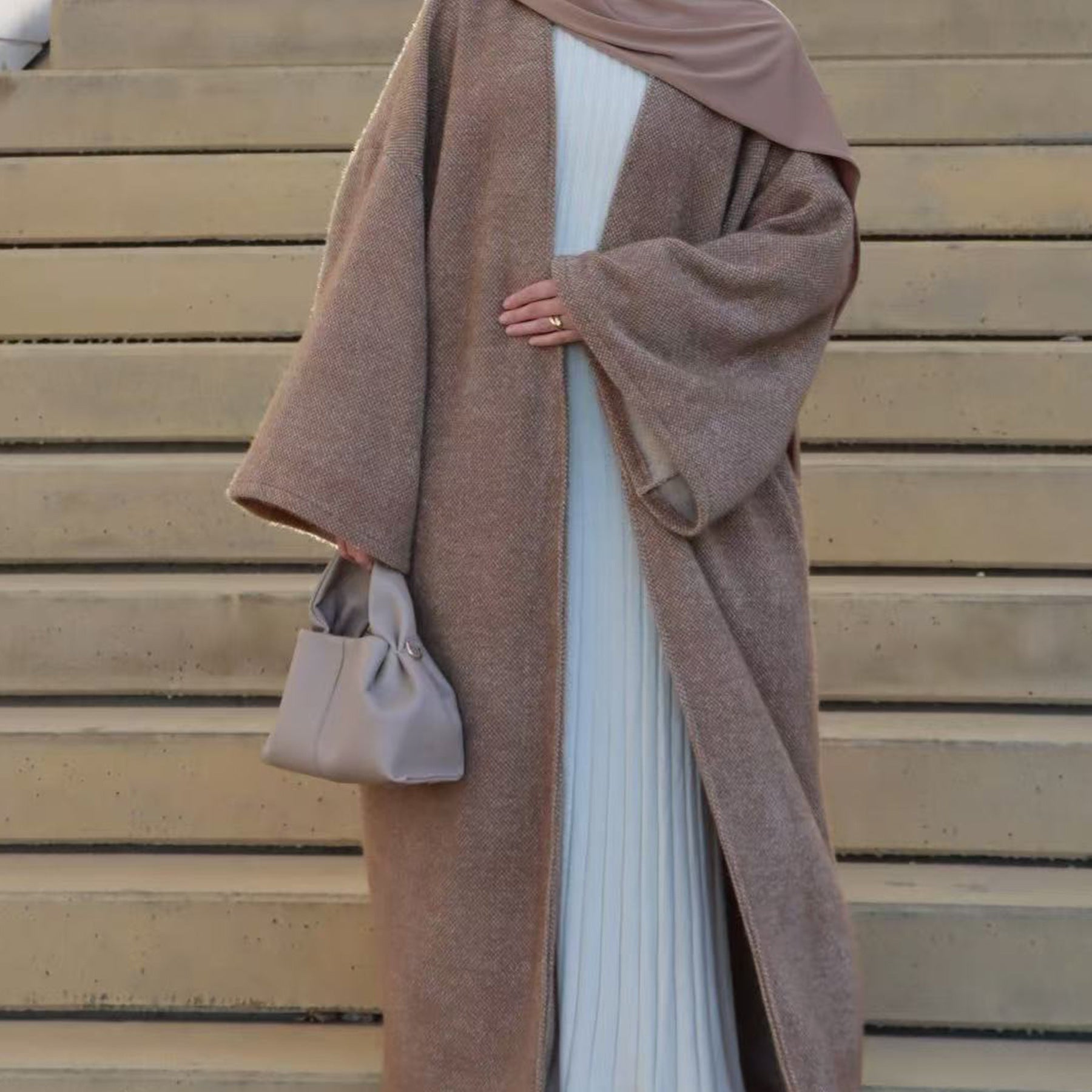 LR1125  Thick Winter Abaya Cardigan with Belt