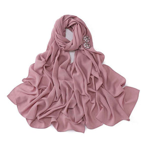 YZ133 Plain Pearl Chiffon Hijab with Hand-Set Crystals & Straight Hem