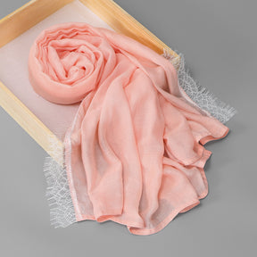 SW161  Plain Lace Trim Polyester Hijab