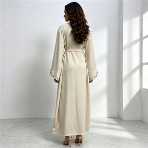 1838 vestido tipo cárdigan abaya musulmán con cuentas de uñas liso