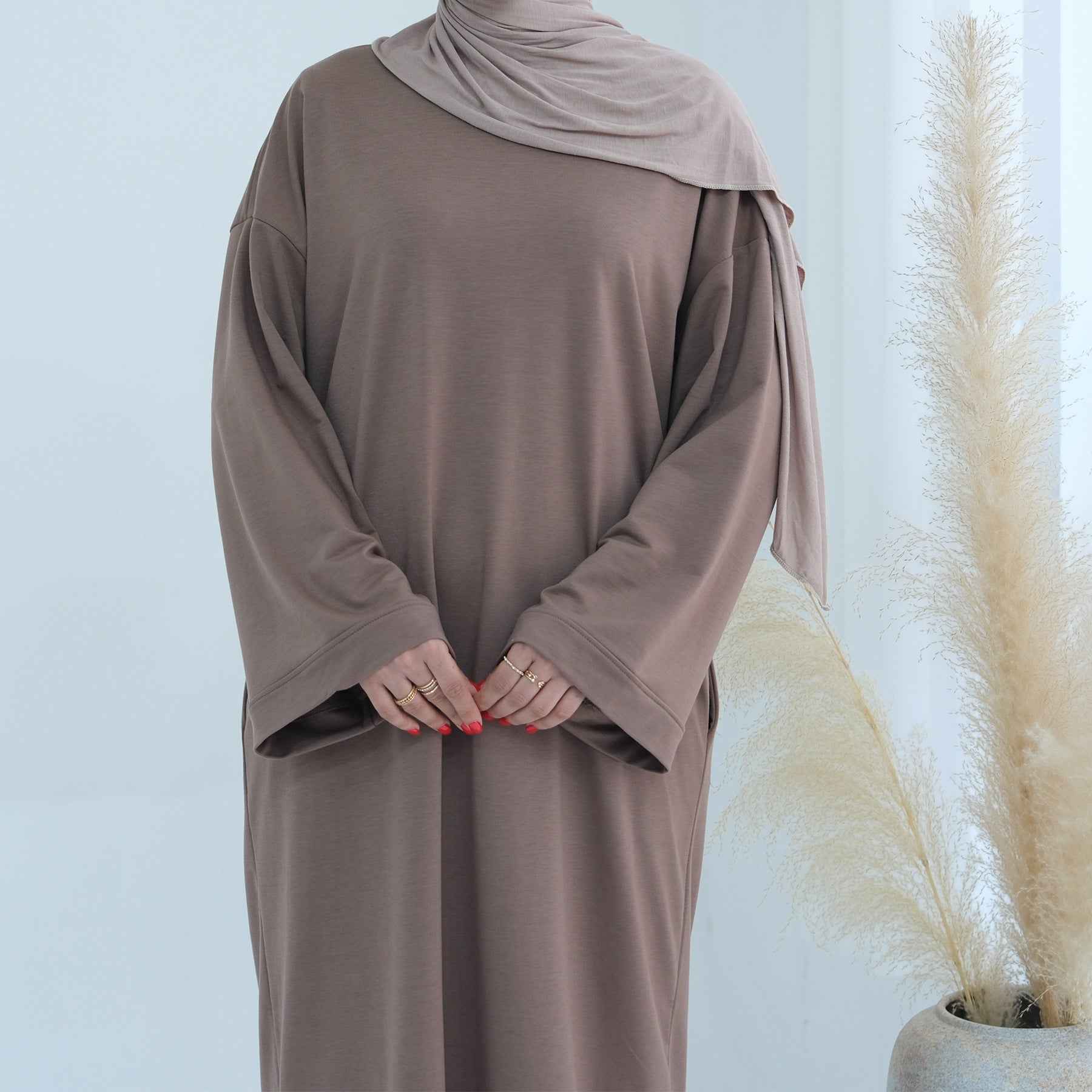 LR737  Plain Hooded Sweatshirt Abaya Dress