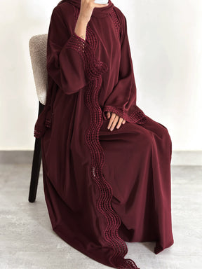 LR1183  Plus Size Wavy Lace Nida Cardigan + Inner Layer Set
