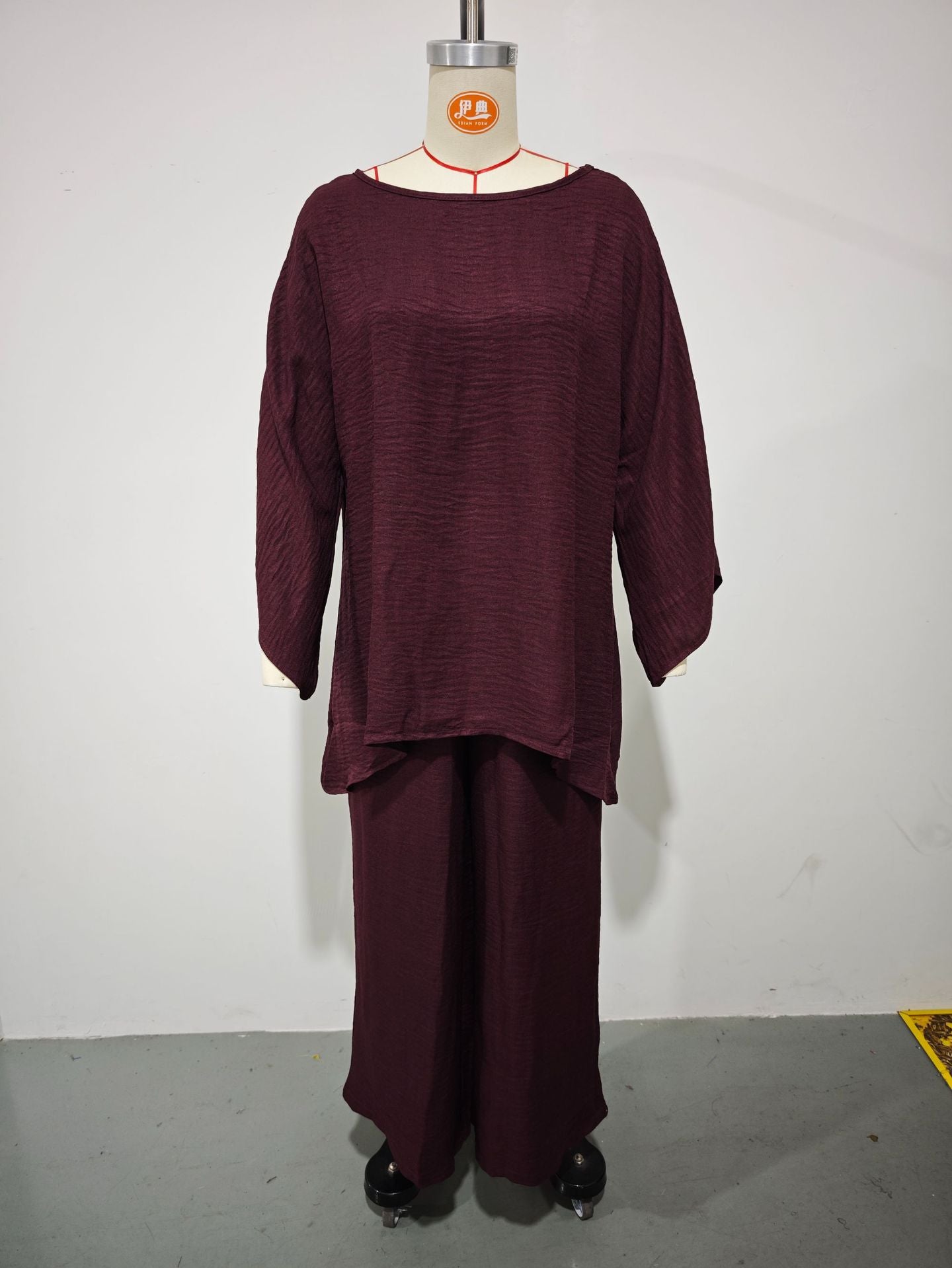 GS-30910  Women Simple Loose Linen Blend Shirt Wide Leg Pants Set