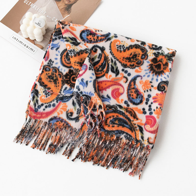 FH24-5769 Soft and warm cashmere-like cashew flower print Polyester winter scarf