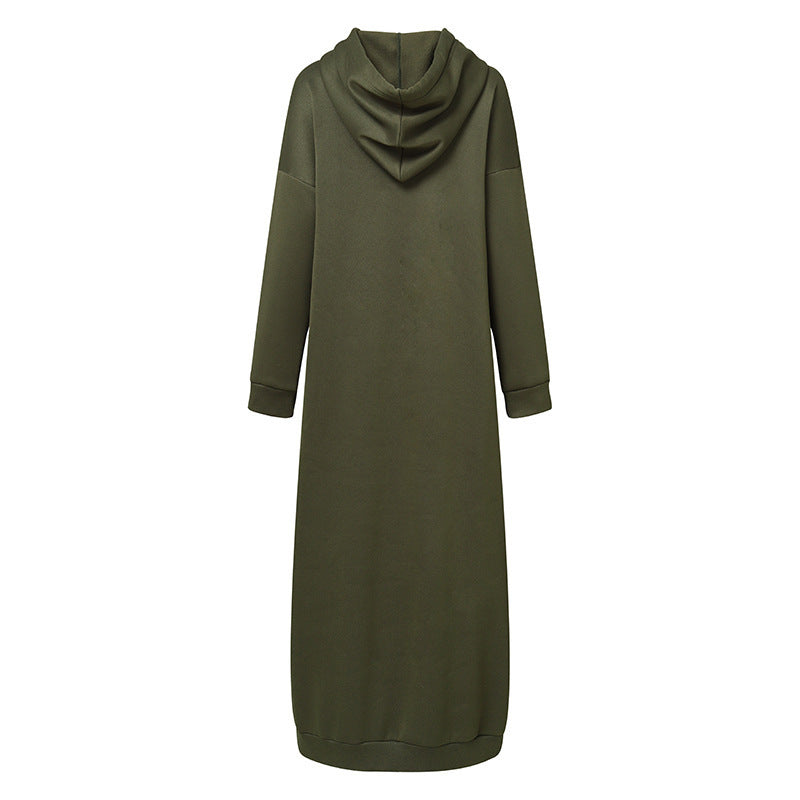 AL665524524845 solid color muslim abaya plush hoodie dress