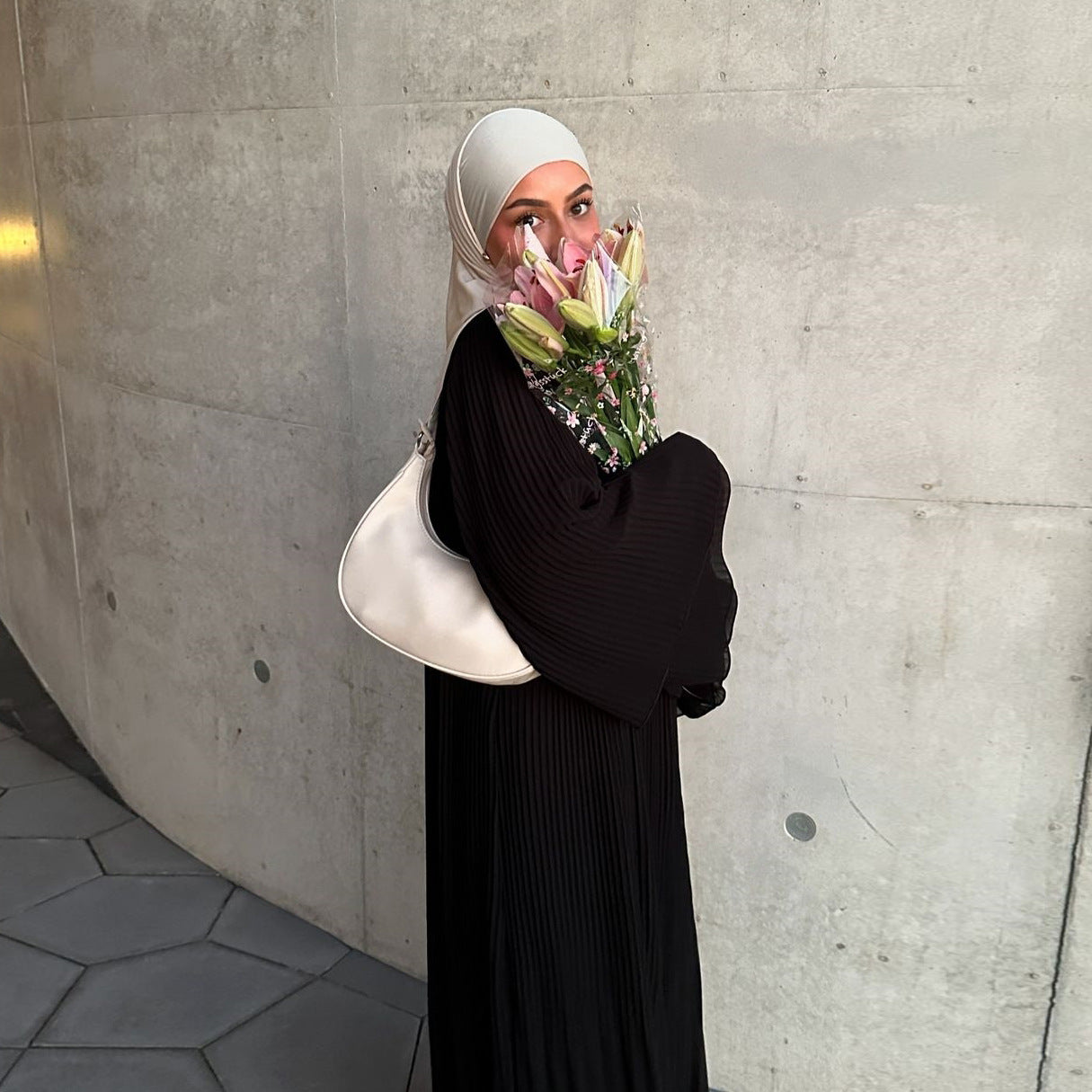 MQ155  Fashion Polyester Pleated Premium Crinkled Dress - Hijab Not Included