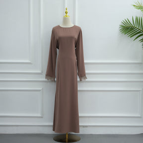 LR1363  Elegant Long Sleeve Nida Lace Dress with Hijab 2-Piece Set