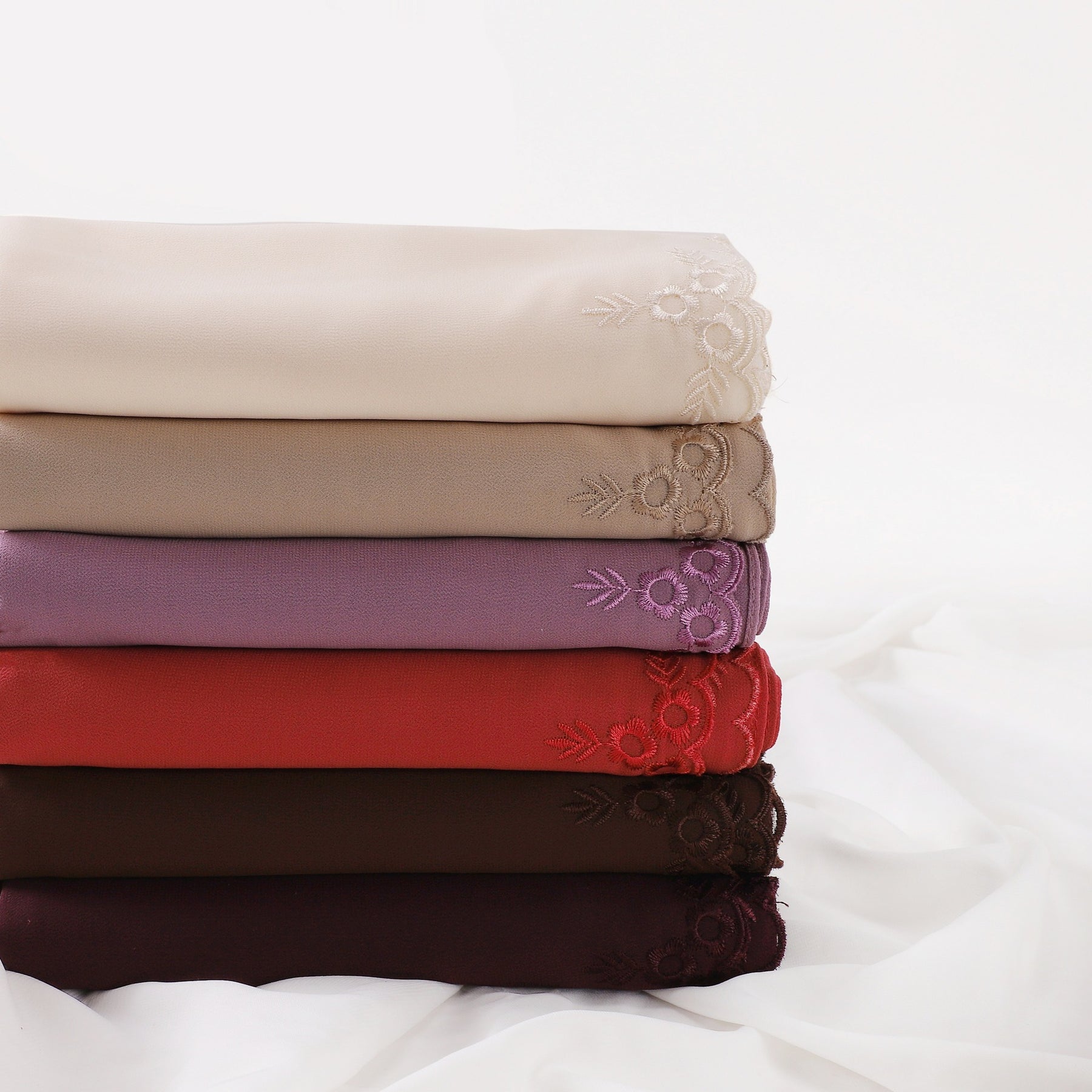 YZ336  Plain Solid Hijab with Flower Embroidered Chiffon