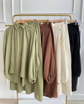 L8018   Puff Sleeve Shirt Skirt Set