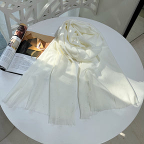 JM001  Plain Starry Hotfix Rhinestone Polyester Tassel Scarf