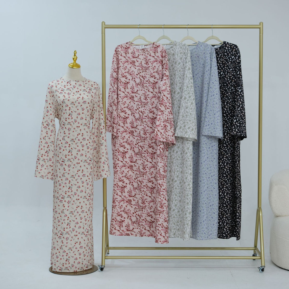 LR1324  Floral Print Plus Size Polyester Long Sleeve Dress - No Hijab