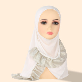 TD68-062  Plain Crystal Linen One-Piece Hijab, Silver Foil Ruffles