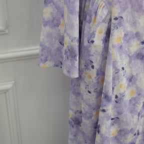 LR1373  Elegant Floral Center Print Double-Layer Polyester Tie Waist Dress