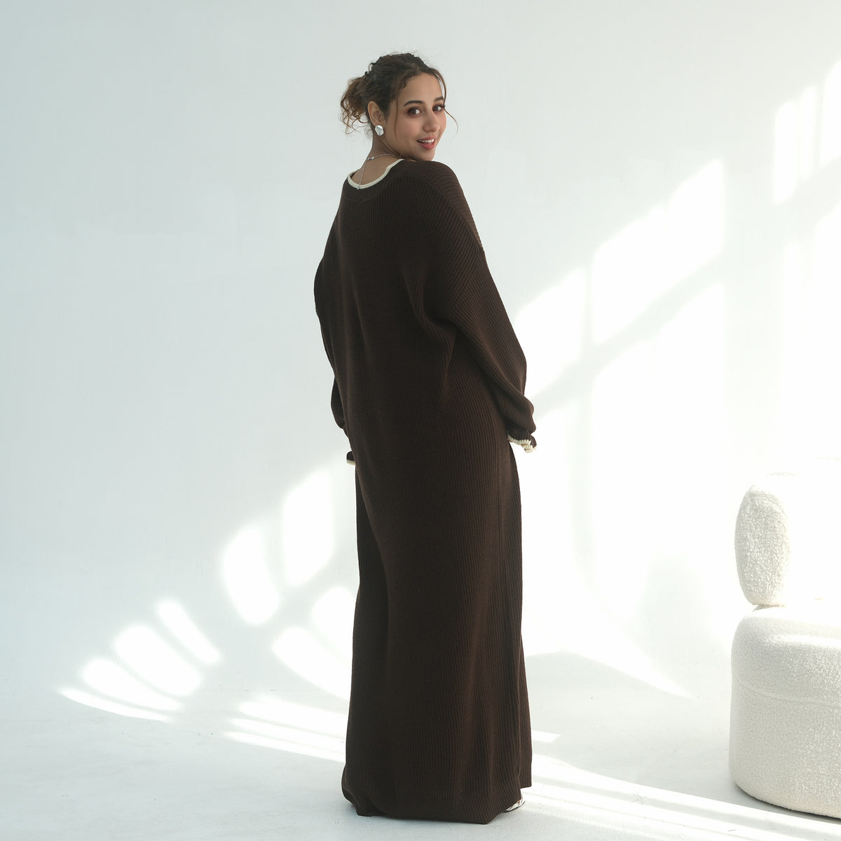 LR1108  Autumn/Winter Contrast-Color Faux Cashmere Jersey Dress