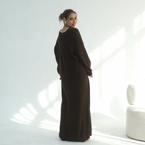 LR1108  Autumn/Winter Contrast-Color Faux Cashmere Jersey Dress