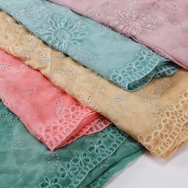 MSL231  Plain Polyester Embroidered Rhinestone Hijab