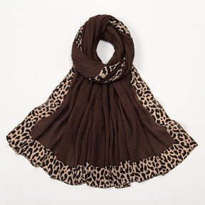 VS773 Hot sale new style leopard wrinkle polyester long scarf solid color headscarf