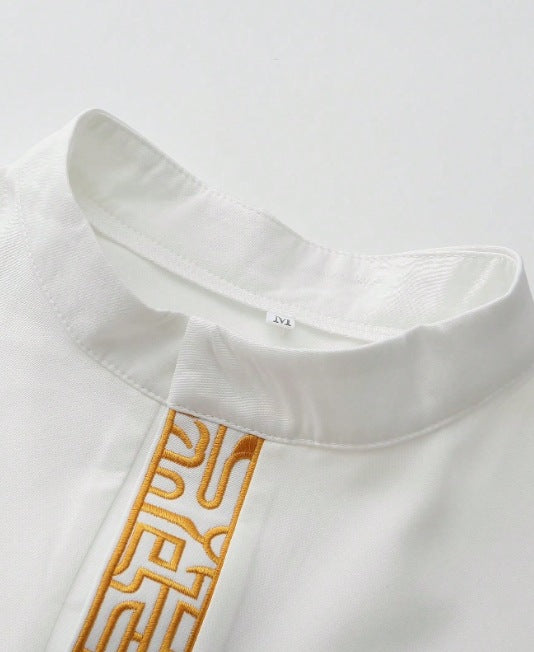 524859  Men's long-sleeve embroidered stand-collar long shirt