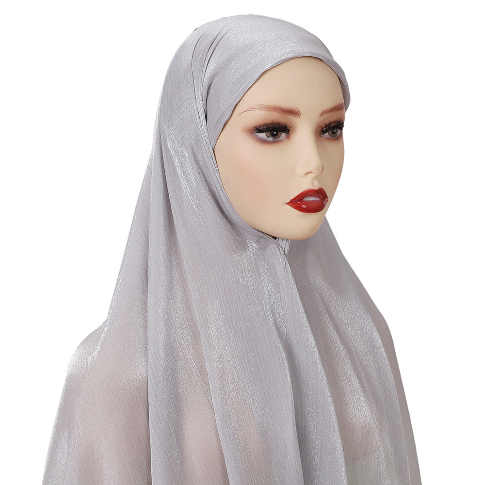 MSL355  Adjustable Cotton Jersey Muslim Cap+Island Satin Crepe Long Scarf