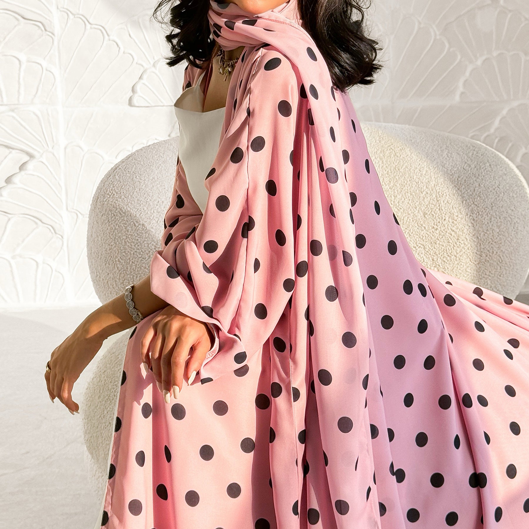 LR1119  Women's Vibrant Polka Dot Cardigan & Hijab 2-Piece Set