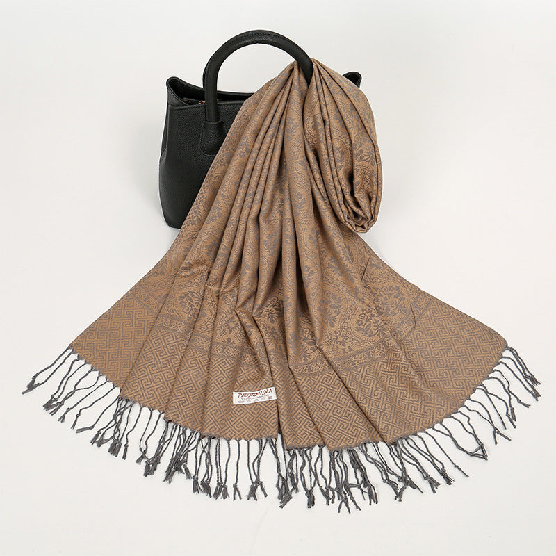 MY03 New Jacquard Tassel Long Scarf