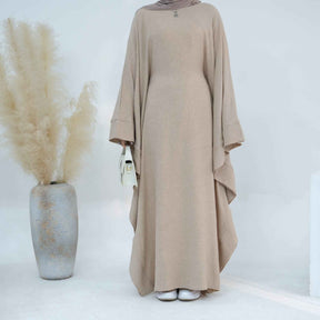 LR719 Abaya Dress with Draped Waist & Batwing Sleeves
