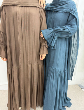 LR1139  Pleated cardigan with lining + hijab 2-piece set