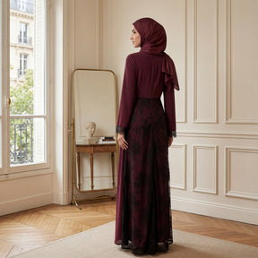 LR1174  Plus size lace panel long sleeve waist-cinching dress