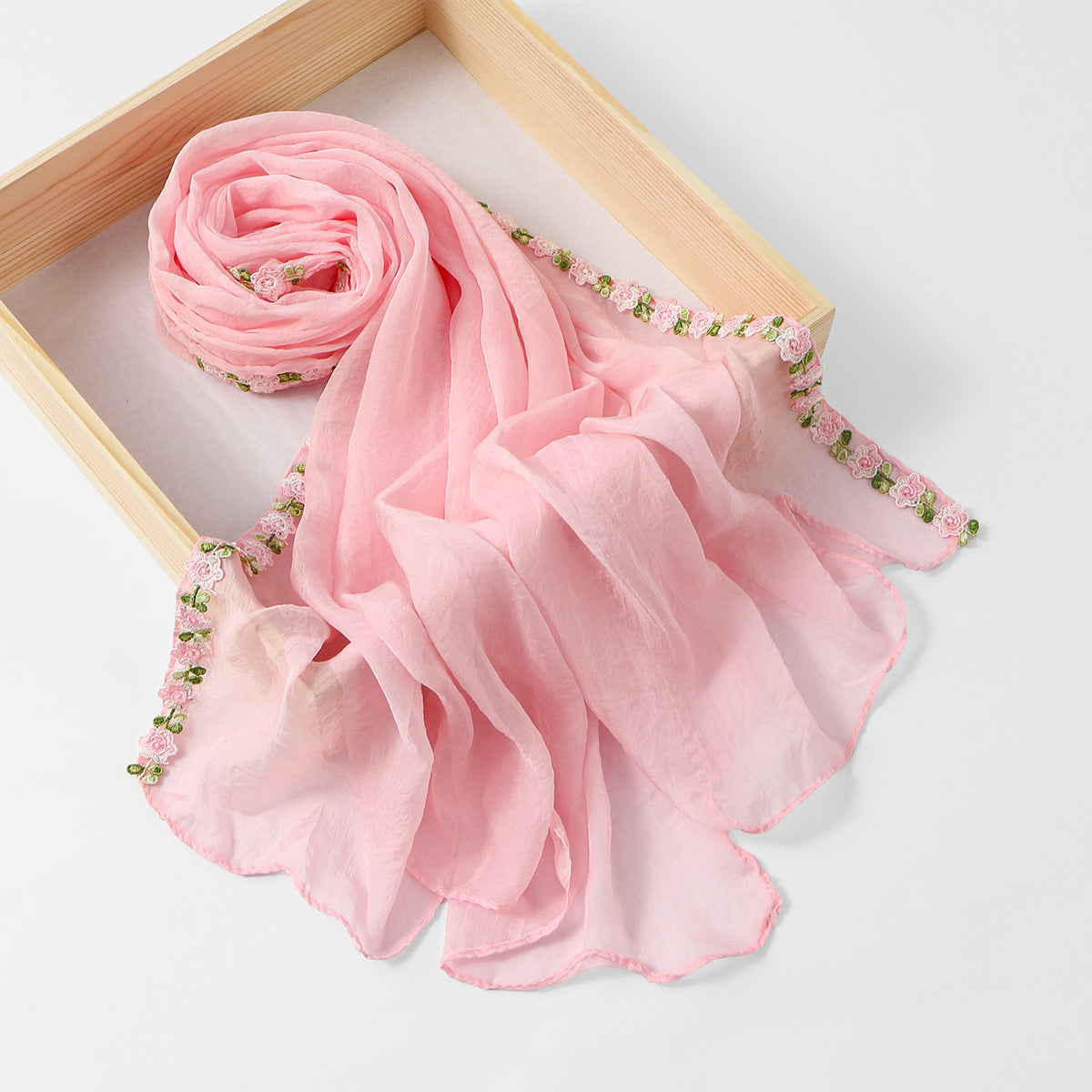 SW141  Plain Chiffon Rose Embroidered Hijab