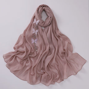 W-0115 plain pleated Silver thread Butterfly hijab scarf