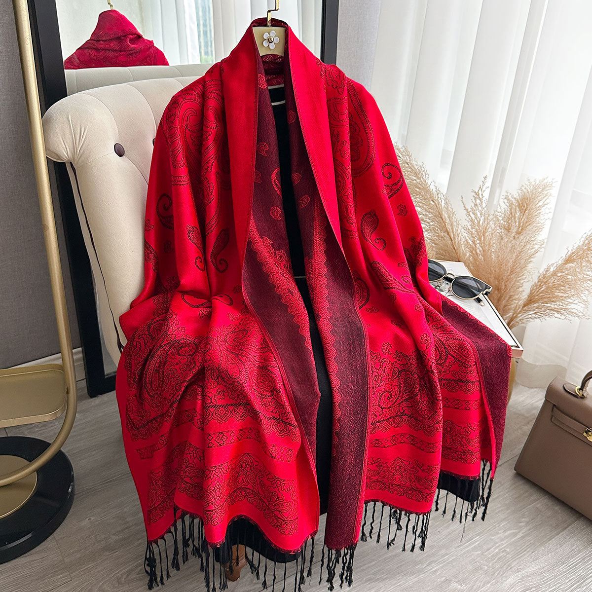 ZM001  Cashew Print Faux Cashmere Double-Sided Autumn Winter Scarf