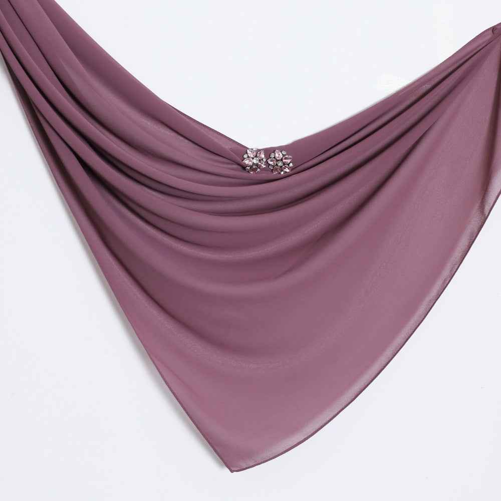 YZ133 Plain Pearl Chiffon Hijab with Hand-Set Crystals & Straight Hem