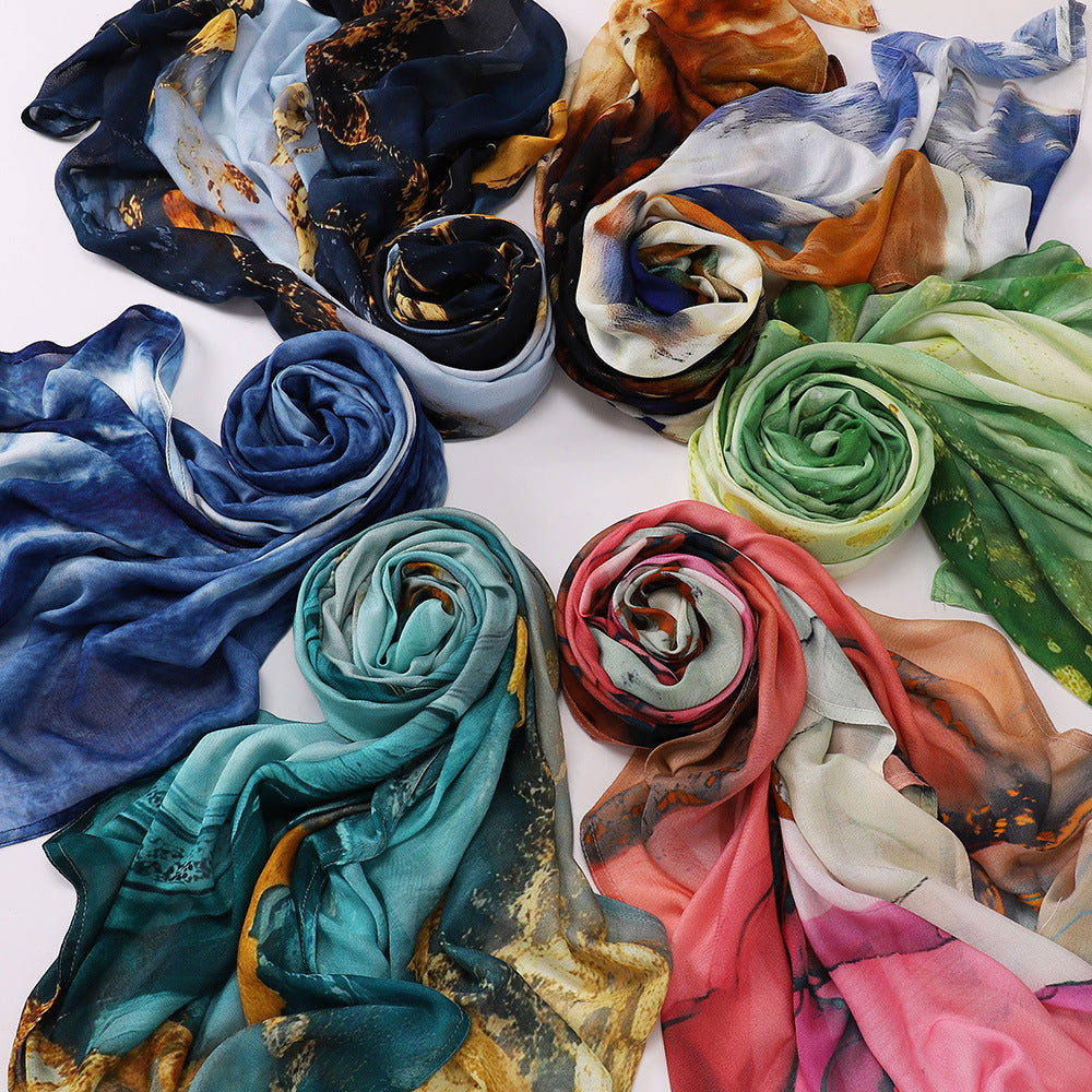 MSL395  Modal printed double stitch scarf