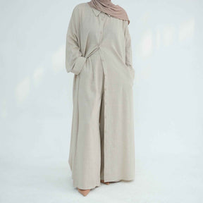 LR924  Plain Linen-Cotton Abaya Set