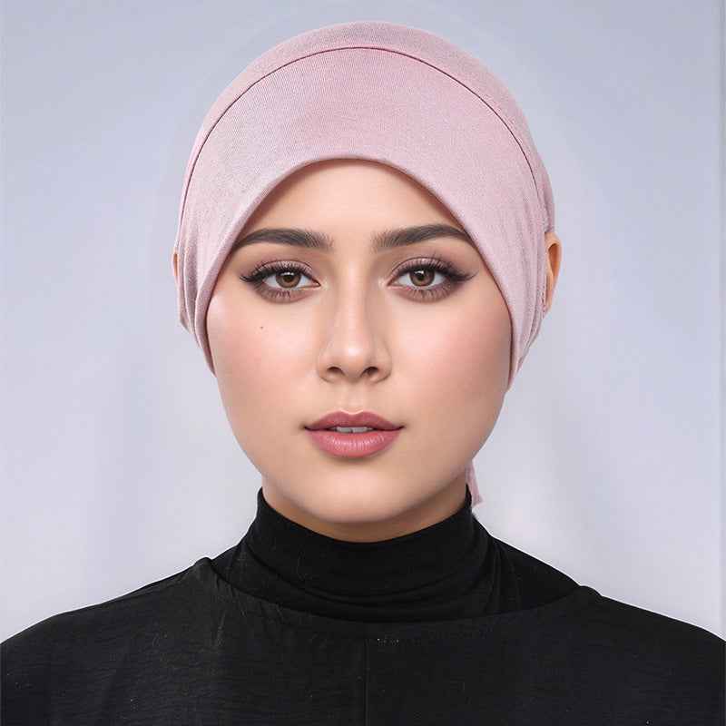 MSL139  Drawstring Plain Mercerized Cotton Hijab Cap - with Ear Openings