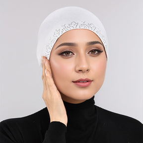 RS038 Mercerized cotton rhinestone strap hijab cap