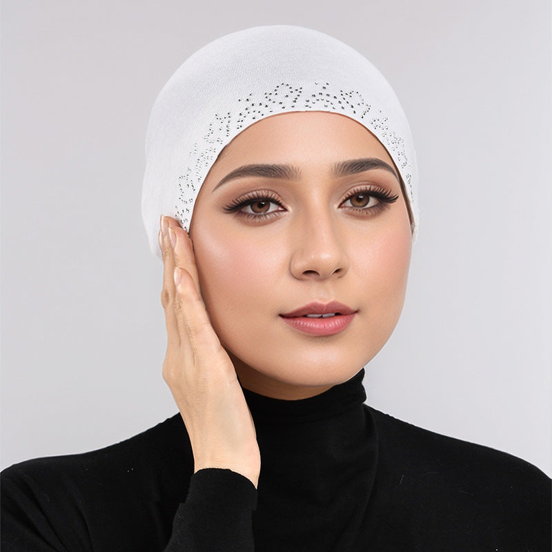 RS038 Mercerized cotton rhinestone strap hijab cap