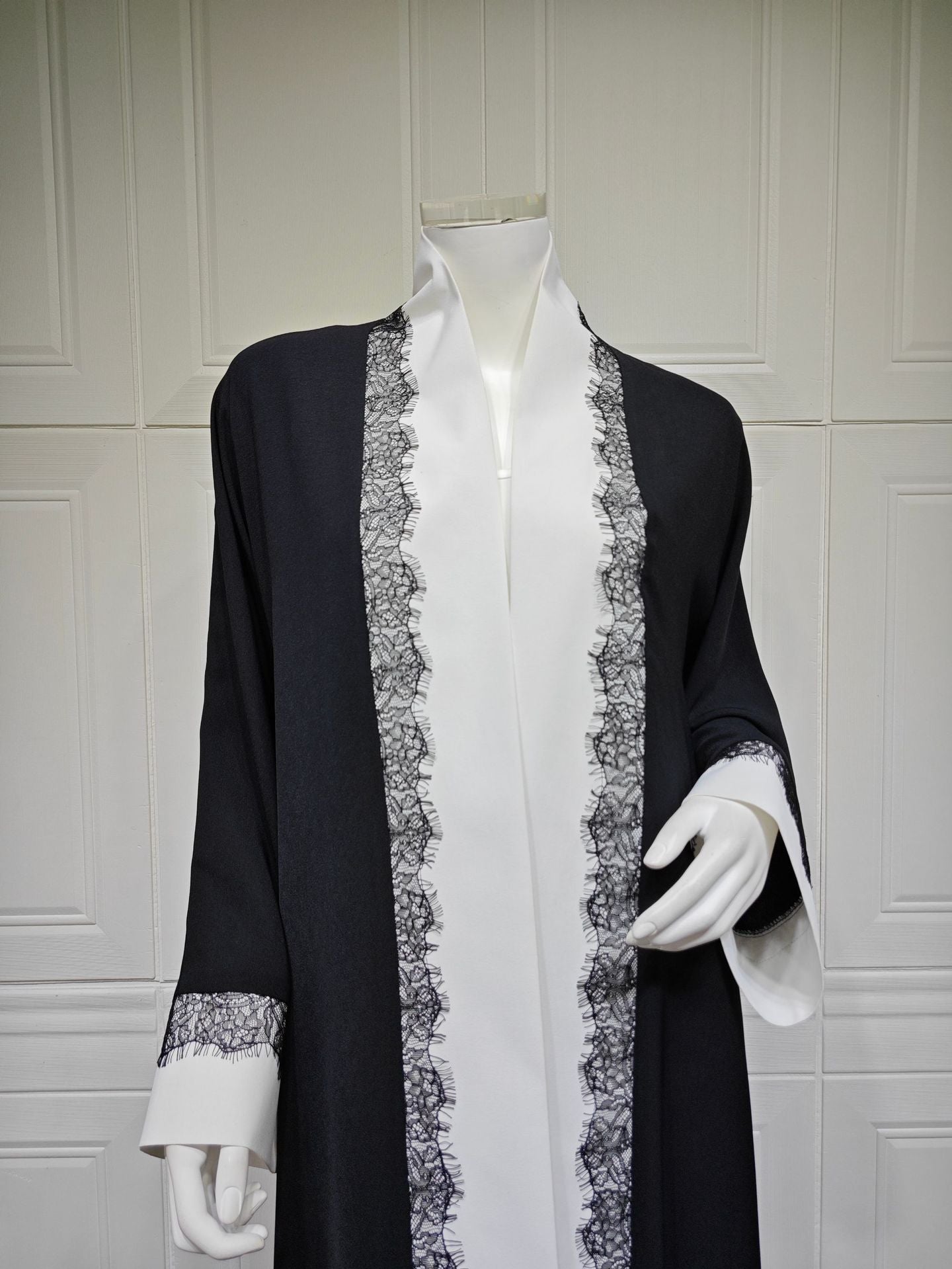 MQ266  Black Polyester Lace Patchwork Abaya