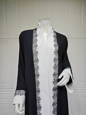 MQ266  Black Polyester Lace Patchwork Abaya