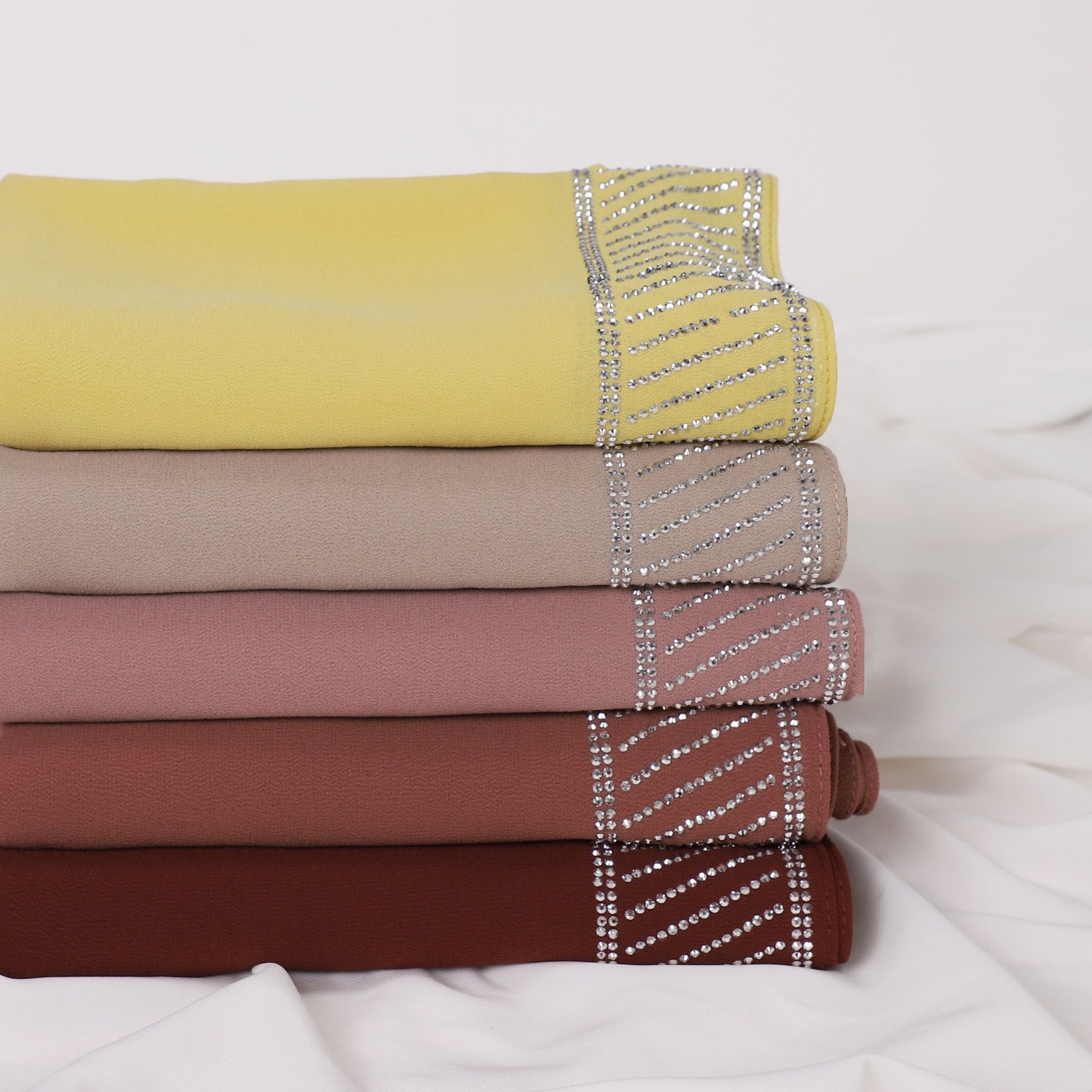 YZ324  Plain Pearl Chiffon Hijab with Rhinestones
