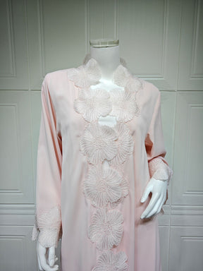 MQ242  Elegant Floral Appliqué Cardigan Abaya for Women