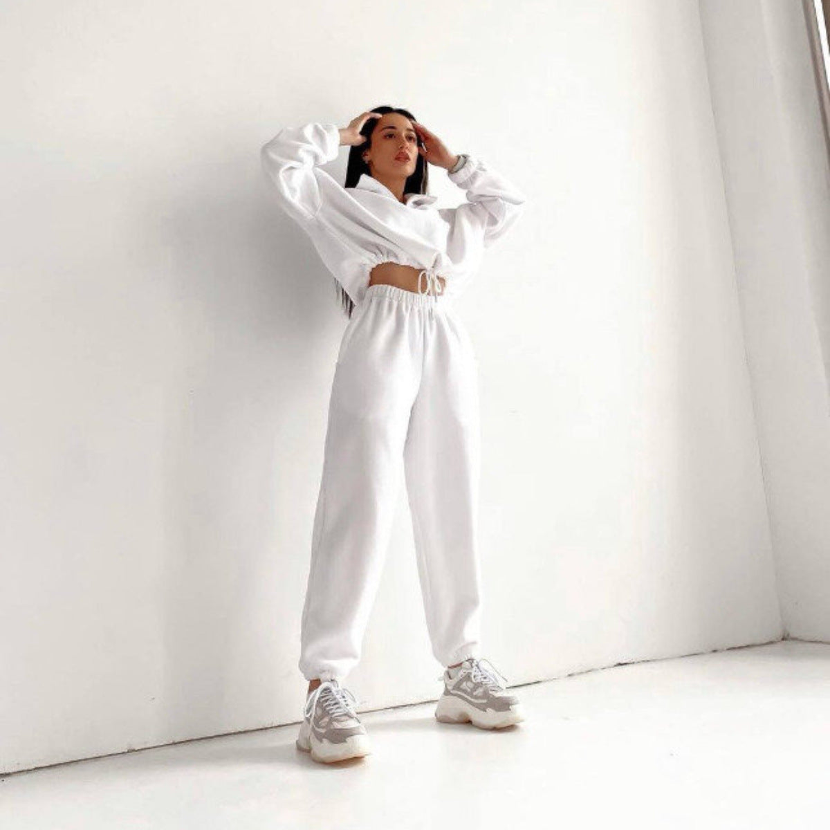 PP5972 Spring Autumn Plain Loose Zip Up Stand Collar Sweatsuit 2-Piece Set Abaya