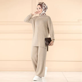 M182# Muslim women's Middle Eastern casual woolen wide-leg pants suit abaya